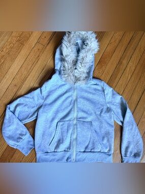 SHEIN Light Gray Faux Fur Lined Zip Hoodie